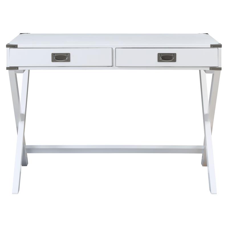 UrbanPro Wooden Rectangular 2-Drawer Writing Desk with X-Shaped Base in White