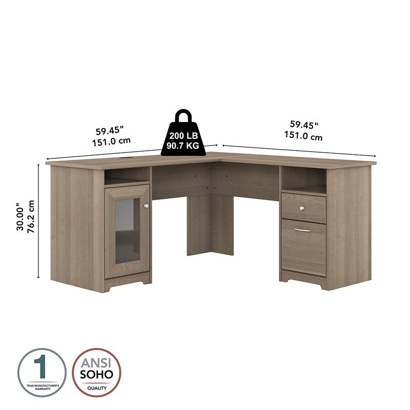 UrbanPro Traditional 60W L Shaped Computer Desk in Ash Gray