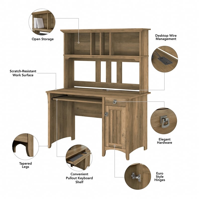 UrbanPro Farmhouse Small Computer Desk with Hutch in Reclaimed Pine