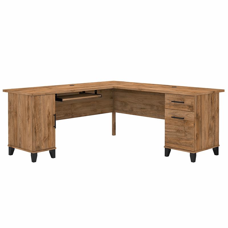 UrbanPro Transitional 72W L Shaped Desk with Storage in Fresh Walnut