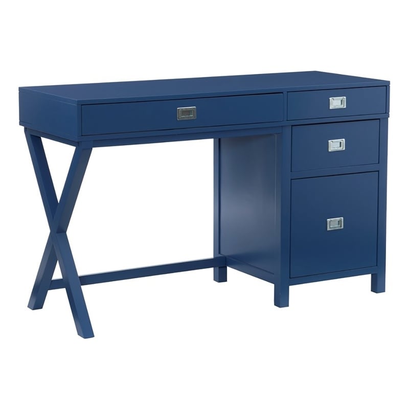 UrbanPro 4 Drawers Modern Wood Side Storage Desk in Navy Blue