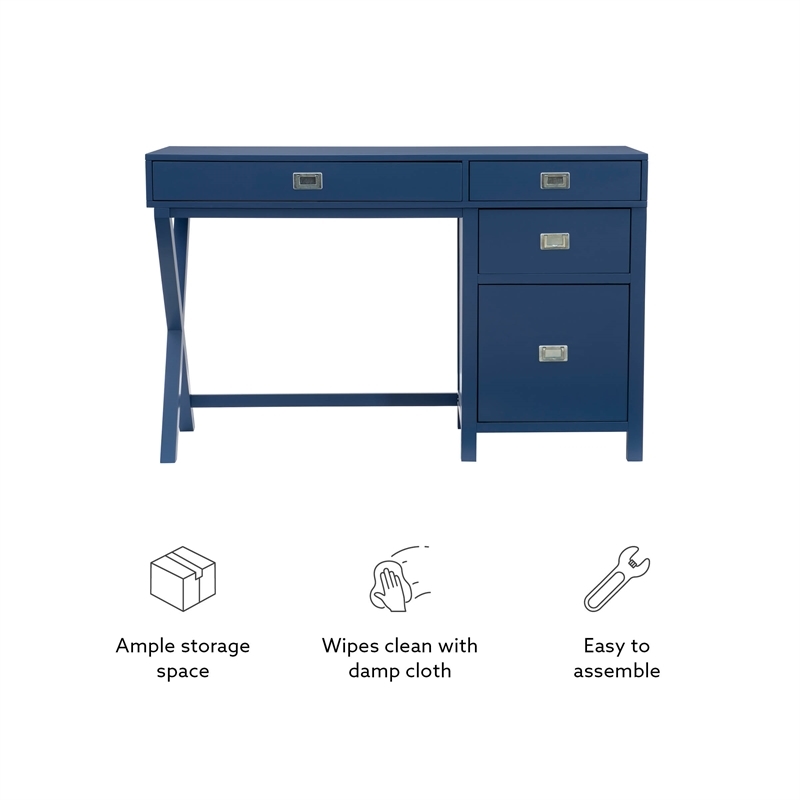 UrbanPro 4 Drawers Modern Wood Side Storage Desk in Navy Blue