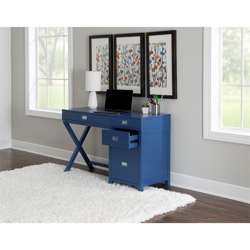 UrbanPro 4 Drawers Modern Wood Side Storage Desk in Navy Blue