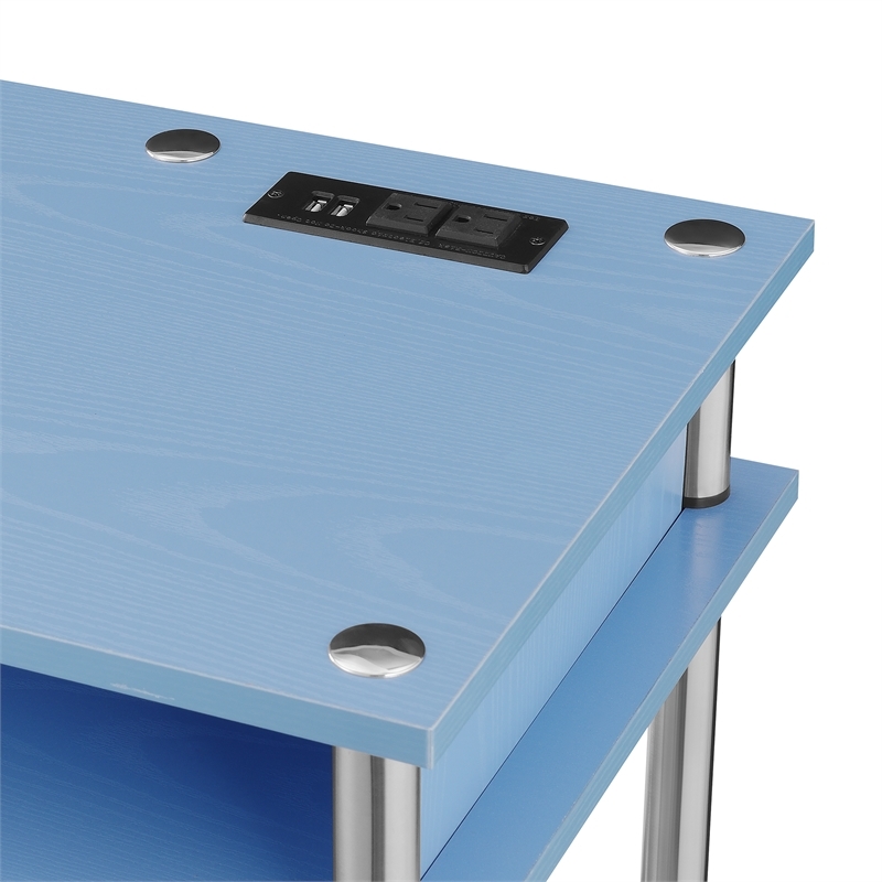 UrbanPro Contemporary Wood Student Desk with Charging Station in Baby Blue