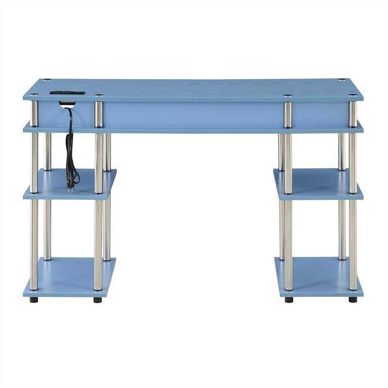 UrbanPro Contemporary Wood Student Desk with Charging Station in Baby Blue