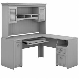 urbanpro modern 60w l shaped desk with hutch in cape cod gray