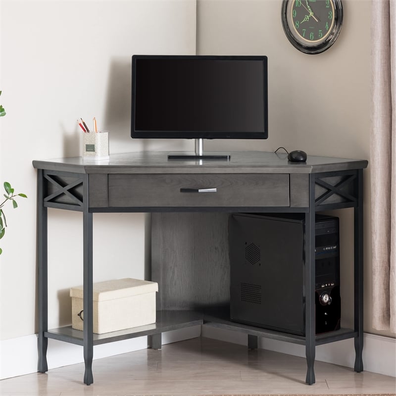 UrbanPro Contemporary Corner Computer/Writing Desk in Matte Black Metal Base