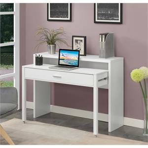 UrbanPro Modern Console/Sliding Desk with Drawer and Riser in White Wood Finish