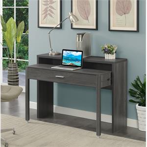 urbanpro modern console/sliding desk with drawer and riser in gray wood finish