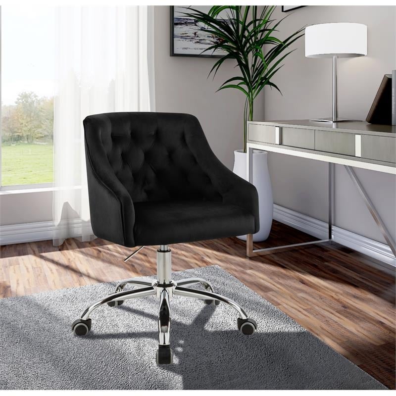 UrbanPro Velvet Swivel Adjustable Office Chair in Soft Black/Rich Chrome