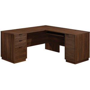 urbanpro l-shaped engineered wood computer desk in spiced mahogany