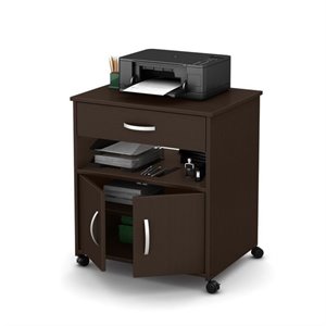 urbanpro compact wooden printer cart with open and closed storage in chocolate