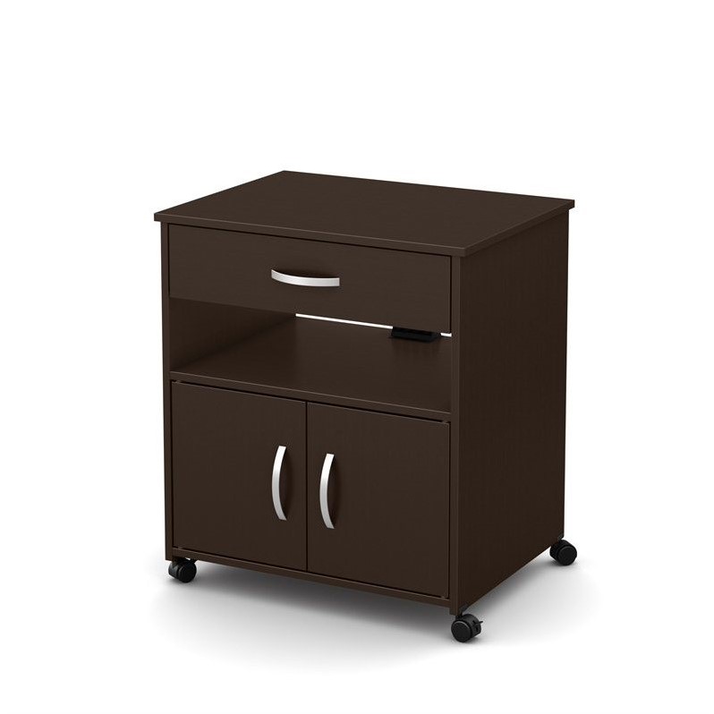 Urbanpro Compact Wooden Printer Cart with Open and Closed Storage in Chocolate