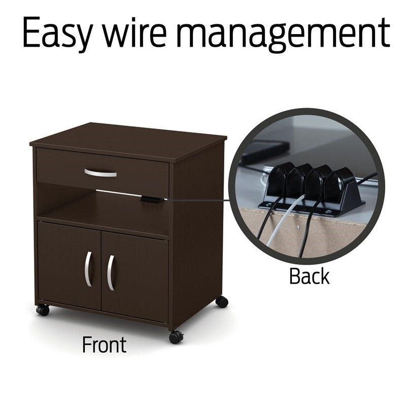 Urbanpro Compact Wooden Printer Cart with Open and Closed Storage in Chocolate