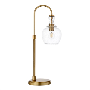 UrbanPro Mid-Century Arc Table Lamp with Seeded Glass Shade in Brushed Brass