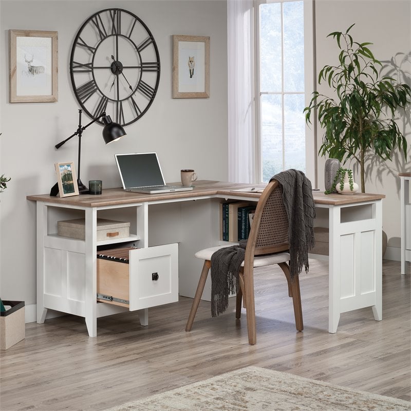 UrbanPro Wooden L-Shaped Computer Desk in Glacier White
