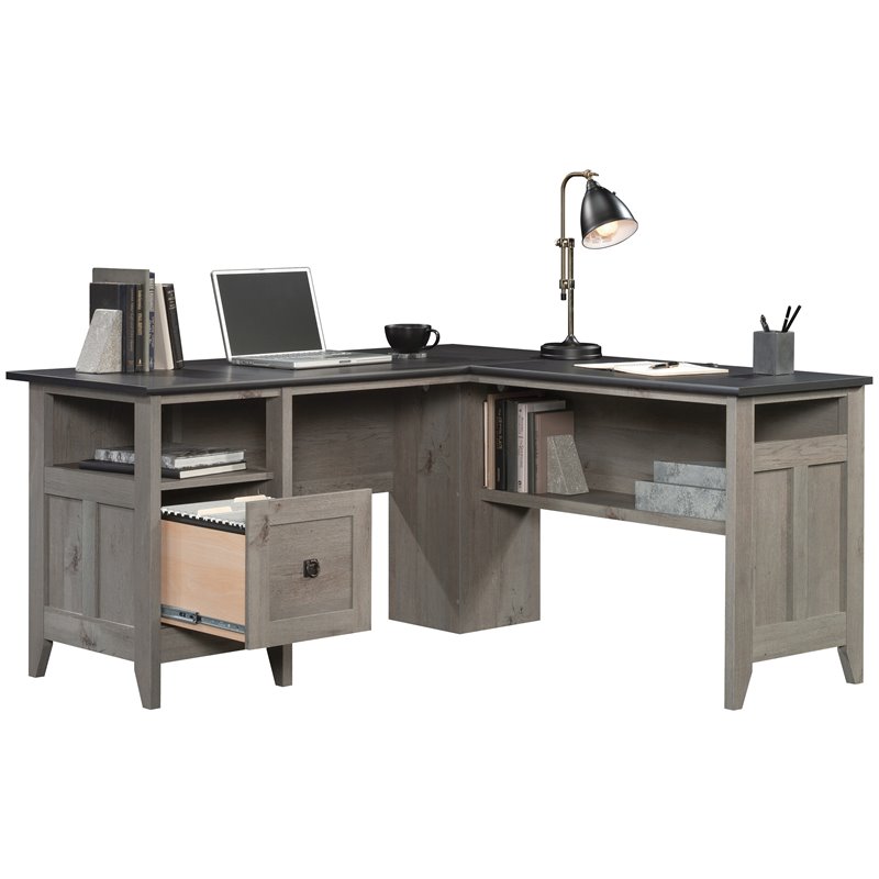 UrbanPro Farmhouse Engineered Wood L-Shaped Computer Desk in Oak