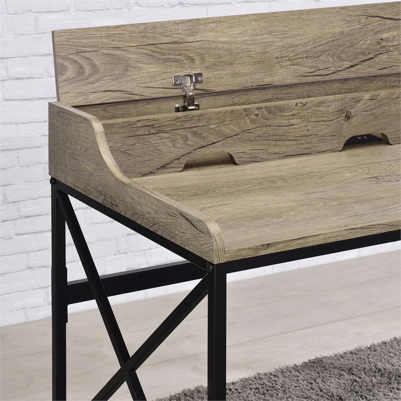 UrbanPro Wood and Black Metal Desk with USB Port in Gray Finish