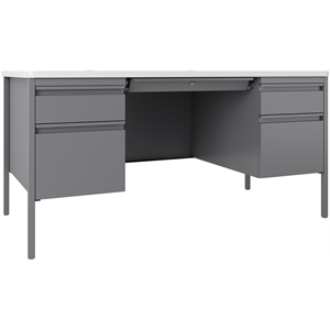 urbanpro 30x60 double pedestal metal desk with t-mold top in silver/ white