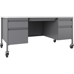 urbanpro 30x60 mobile double pedestal metal desk with t-mold top in silver/white