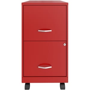 UrbanPro 18&quot 2 Drawer Metal Mobile Smart Vertical Filing Cabinet in Red