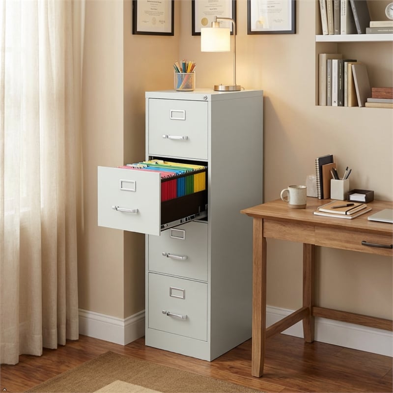 UrbanPro 4-Drawer Contemporary Metal Vertical Filing Cabinet in Light Gray