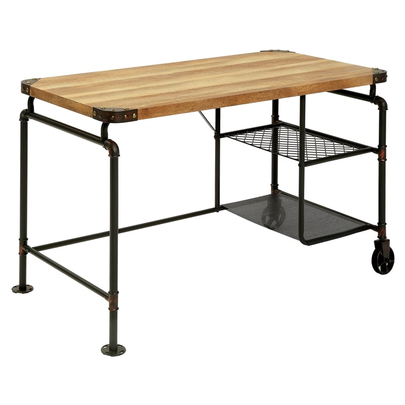Urbanpro Modern Metal Writing Desk with Casters in Antique Black