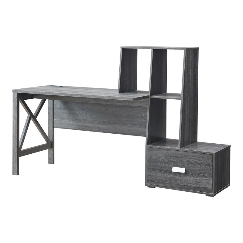 UrbanPro Transitional Wood Multi-Storage Desk in Distressed Gray