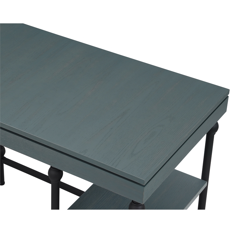 Urbanpro Farmhouse L-shaped Wooden Desk in Antique Blue Finish