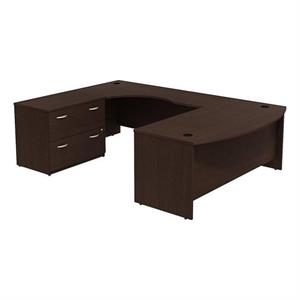urbanpro 72w u shaped desk with file cabinet in mocha cherry - engineered wood