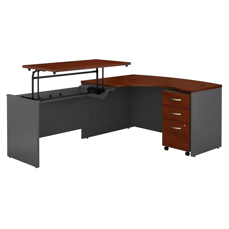 UrbanPro 60W Left Sit to Stand L Shaped Desk Office Set in Hansen Cherry