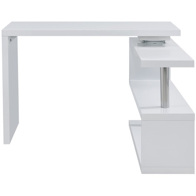 UrbanPro Engineered Wood Adjustable Corner Writing Desk in White and Chrome