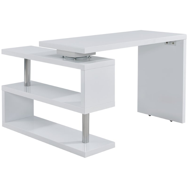 UrbanPro Engineered Wood Adjustable Corner Writing Desk in White and Chrome