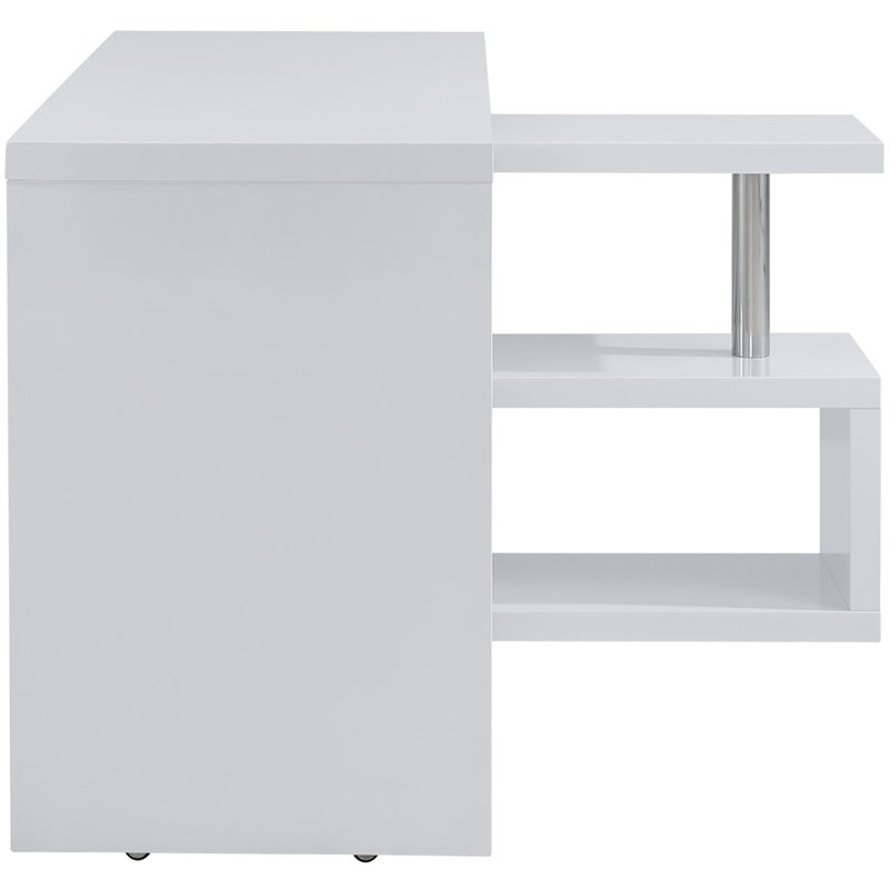 UrbanPro Engineered Wood Adjustable Corner Writing Desk in White and Chrome