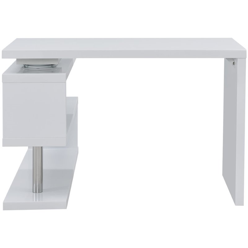 UrbanPro Engineered Wood Adjustable Corner Writing Desk in White and Chrome