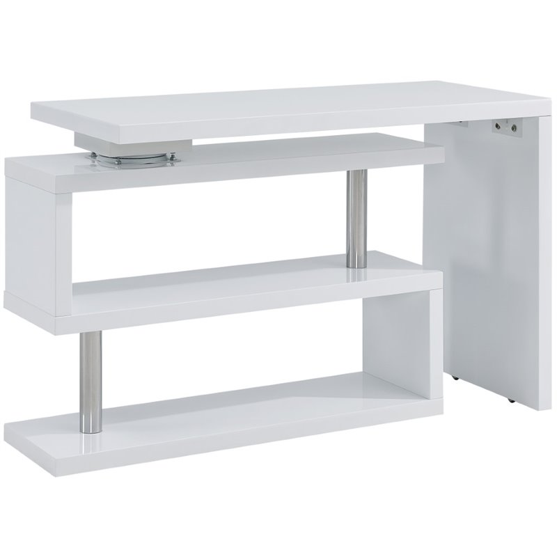 UrbanPro Engineered Wood Adjustable Corner Writing Desk in White and Chrome