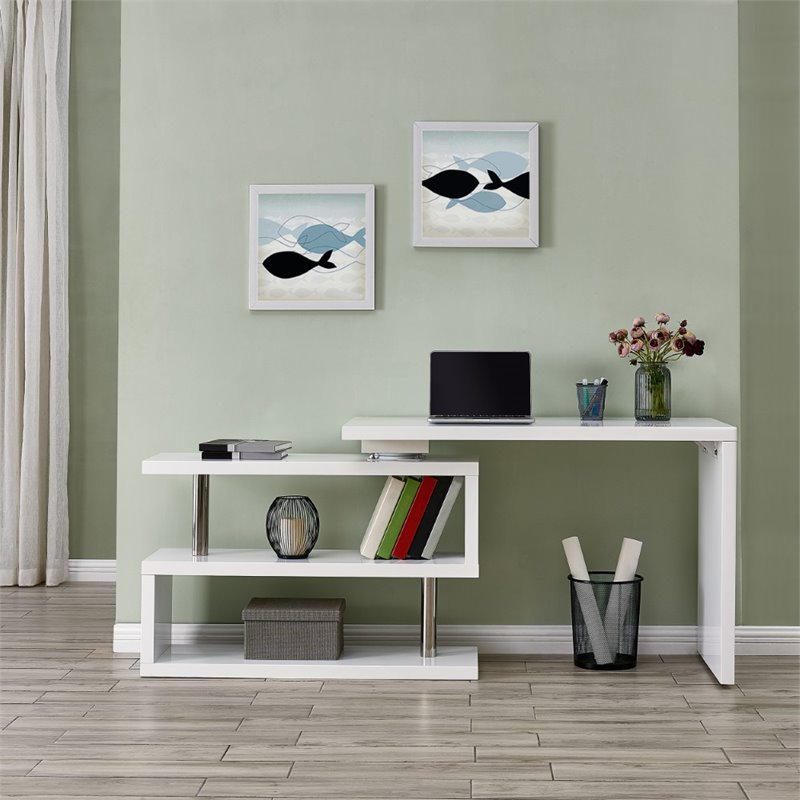 UrbanPro Engineered Wood Adjustable Corner Writing Desk in White and Chrome