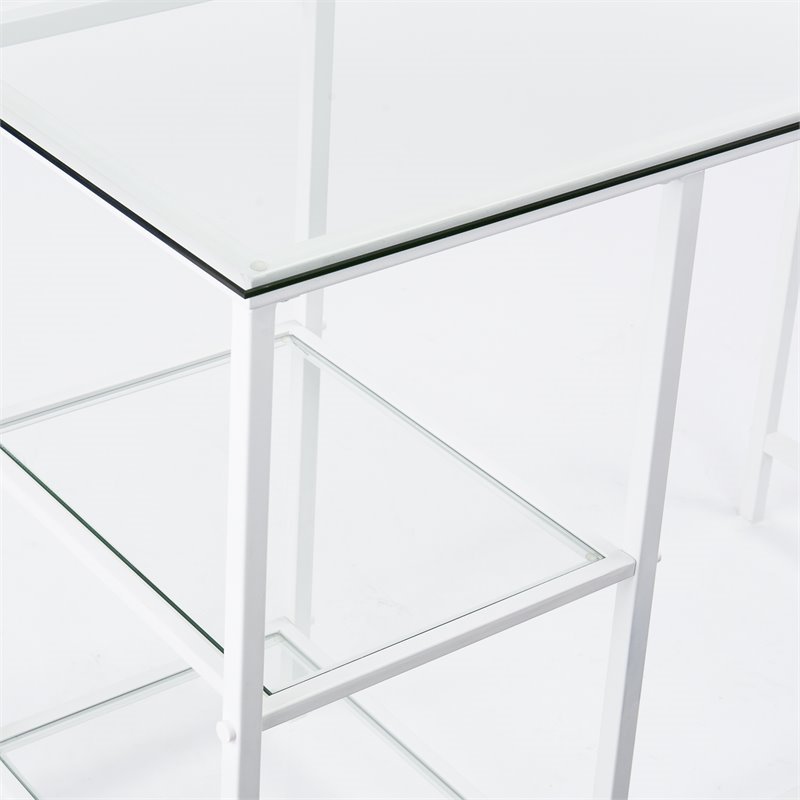 UrbanPro Contemporary Glass Top Metal Student Desk in White Finish