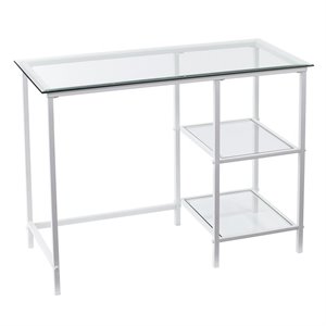 UrbanPro Contemporary Glass Top Metal Student Desk in White Finish