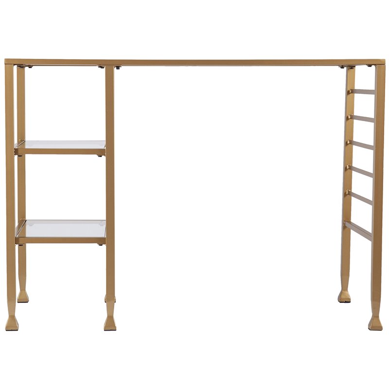 UrbanPro Transitional Glass Top Writing Desk in Soft Gold Finish