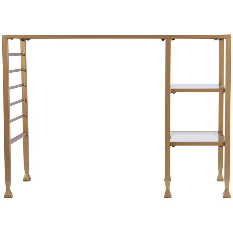 UrbanPro Transitional Glass Top Writing Desk in Soft Gold Finish