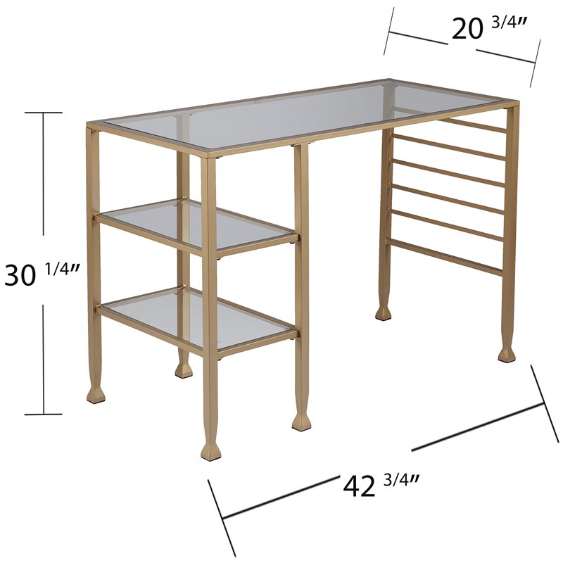 UrbanPro Transitional Glass Top Writing Desk in Soft Gold Finish