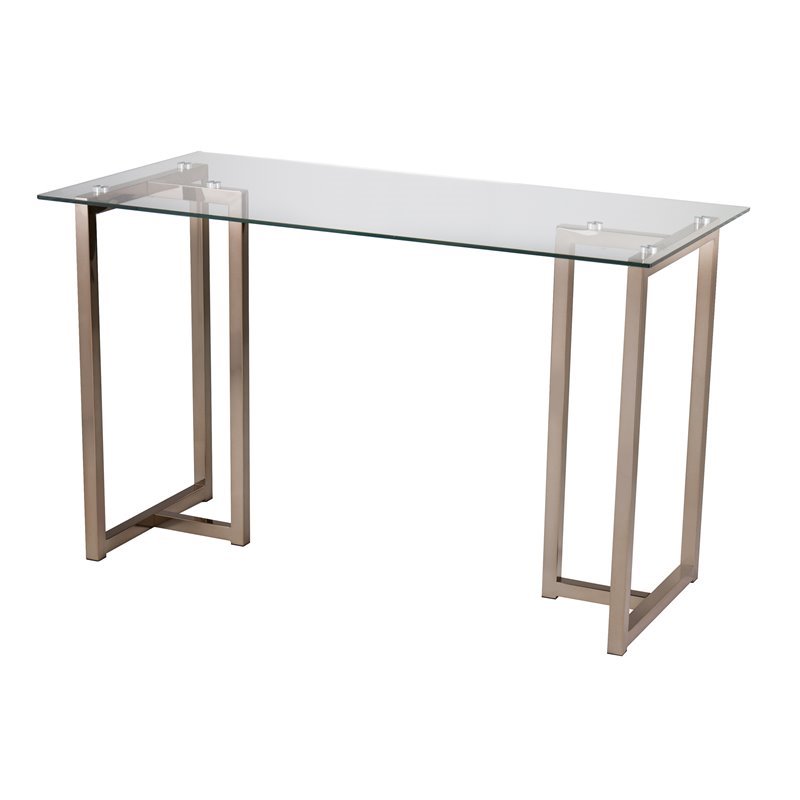 UrbanPro Modern Glass Top Writing Desk in Champagne
