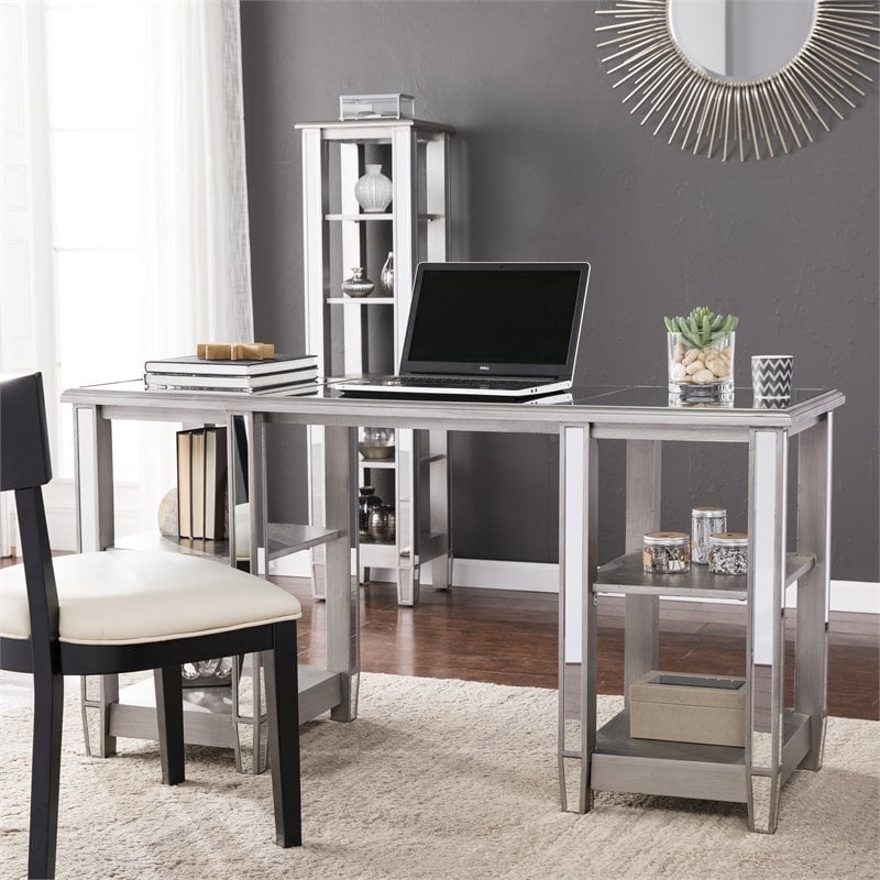 UrbanPro Mirrored Writing Desk in Brushed Matte Silver