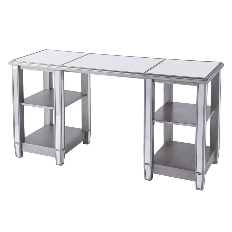 UrbanPro Mirrored Writing Desk in Brushed Matte Silver
