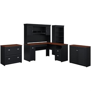 UrbanPro L Desk 5 Pc Office Set with Storage in Antique Black - Engineered Wood