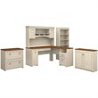 UrbanPro L Desk 5 Pc Office Set with Storage in Antique White - Engineered Wood