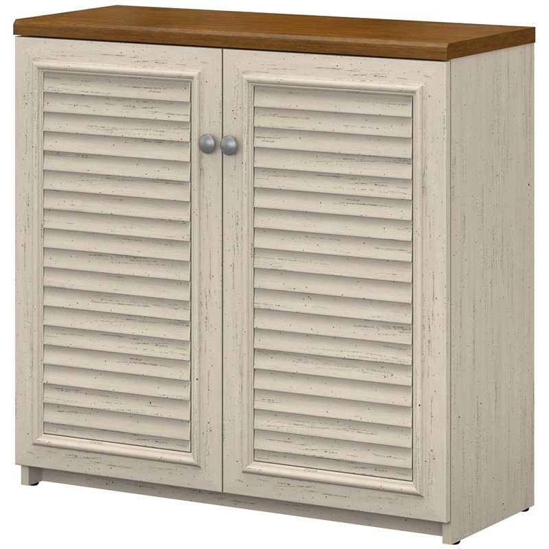 UrbanPro Small Storage Cabinet with Doors in Antique White - Engineered Wood