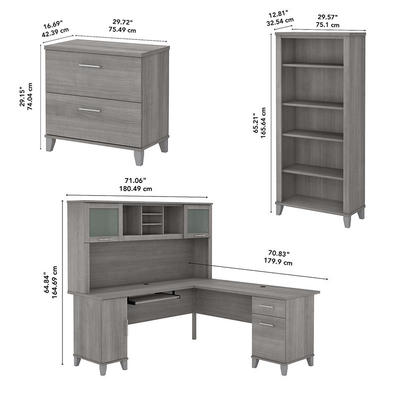 UrbanPro 72W L Shaped Desk Set with Hutch and Storage in Gray - Engineered Wood
