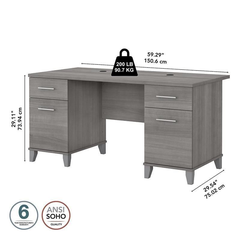 UrbanPro 60W Office Desk with Drawers in Platinum Gray - Engineered Wood